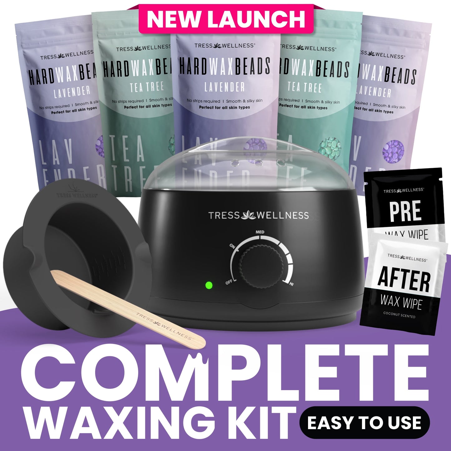 Black Waxing Kit At-Home Hair Removal with Silicone Bowl Salon-Quality Hard Wax for Men & Women