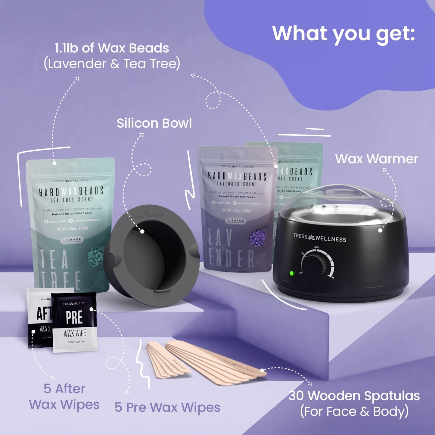 Black Waxing Kit At-Home Hair Removal with Silicone Bowl Salon-Quality Hard Wax for Men & Women