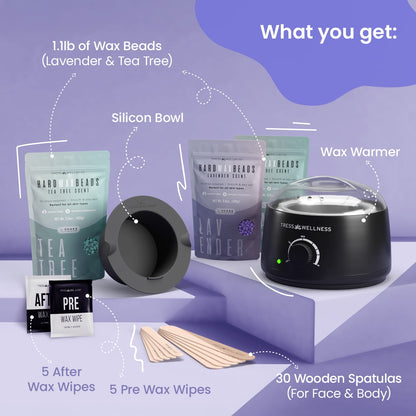 Black Waxing Kit At-Home Hair Removal with Silicone Bowl Salon-Quality Hard Wax for Men & Women